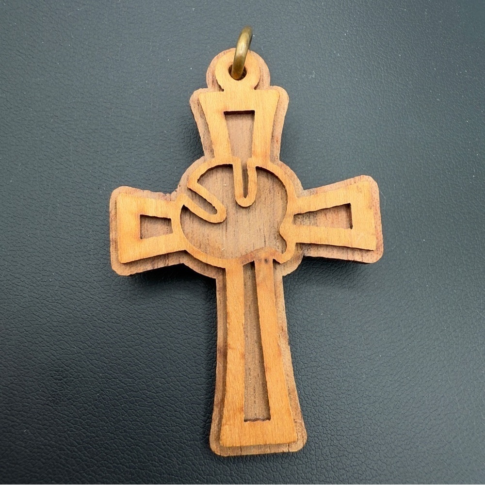 Carved Wooden Cross Pendant